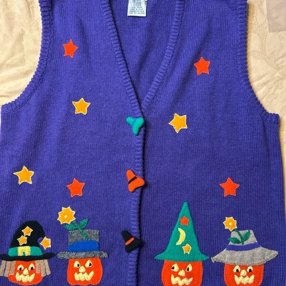 Halloween Pumpkin Sweater Vest - Purple - Picture 2 of 6
